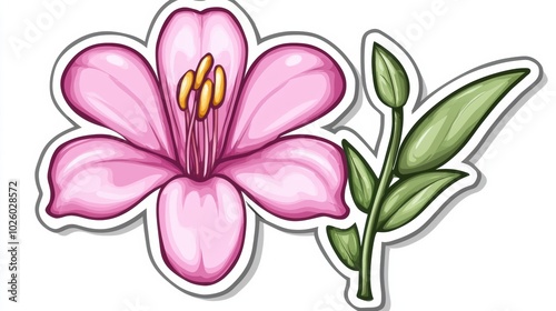 Pink Flower Illustration with Green Leaf Element