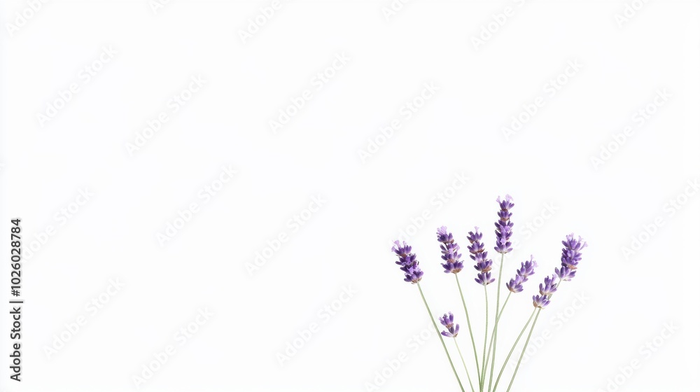 Delicate Lavender Stems on White Background Delicate Lavender Stems on White Background