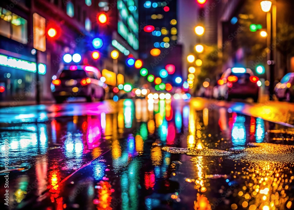 Long Exposure Raindrops on a Vibrant City Street at Night Long Exposure Raindrops on a Vibrant City Street at Night