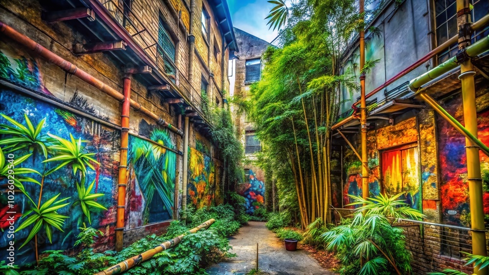 Fototapeta premium Urban Bamboo: Vector Art Fusion in Urban Exploration Photography