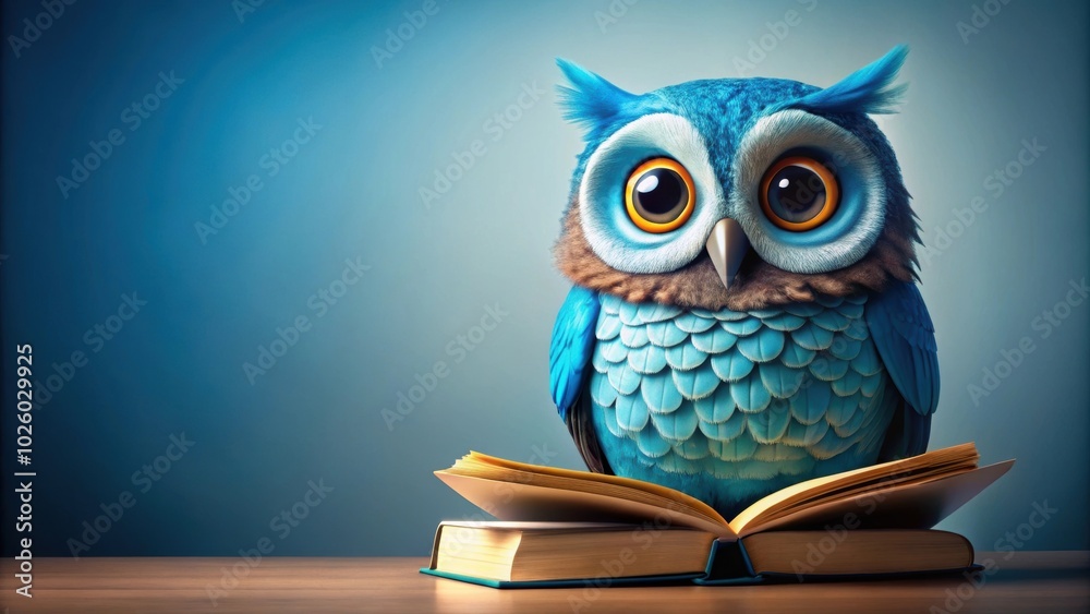 Charming of a wise blue owl reading a book, wise, owl, blue, reading, book, education, cute, character, fantasy, whimsical Charming of a wise blue owl reading a book, wise, owl, blue, reading, book, education, cute, character, fantasy, whimsical