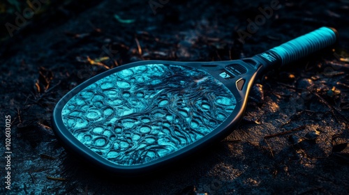 Bioluminescent AlienInspired Pickleball Paddle Design with Organic Textures photo