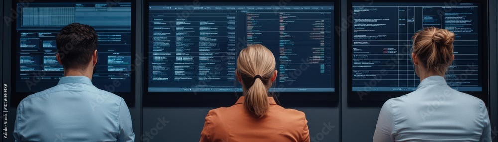 Scrum team standing around a table with a large digital Kanban board projected above, actively engaged, 3D illustration Scrum team standing around a table with a large digital Kanban board projected above, actively engaged, 3D illustration
