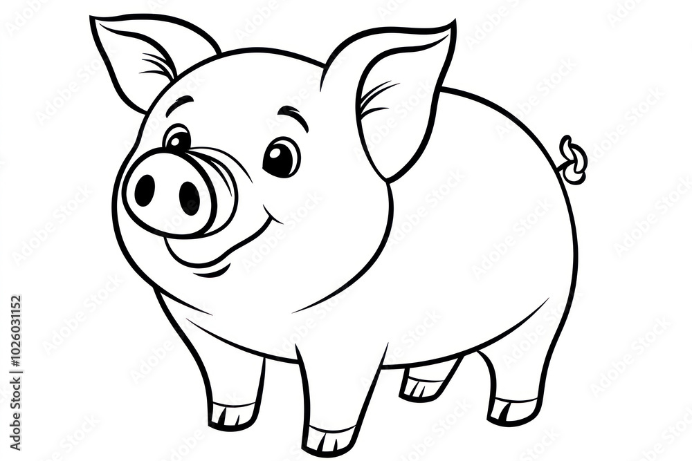 Fototapeta premium Pig, coloring page for kids, line art, black and white