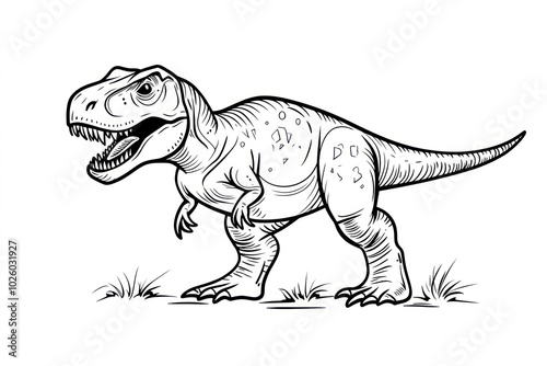 Fototapeta Naklejka Na Ścianę i Meble -  T-Rex, coloring page for kids, line art, black and white.