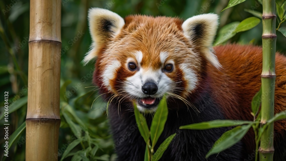 Red Panda in Bamboo Forest: A captivating portrait of a red panda, its vibrant fur and curious gaze captured amidst lush bamboo stalks. Red Panda in Bamboo Forest: A captivating portrait of a red panda, its vibrant fur and curious gaze captured amidst lush bamboo stalks.