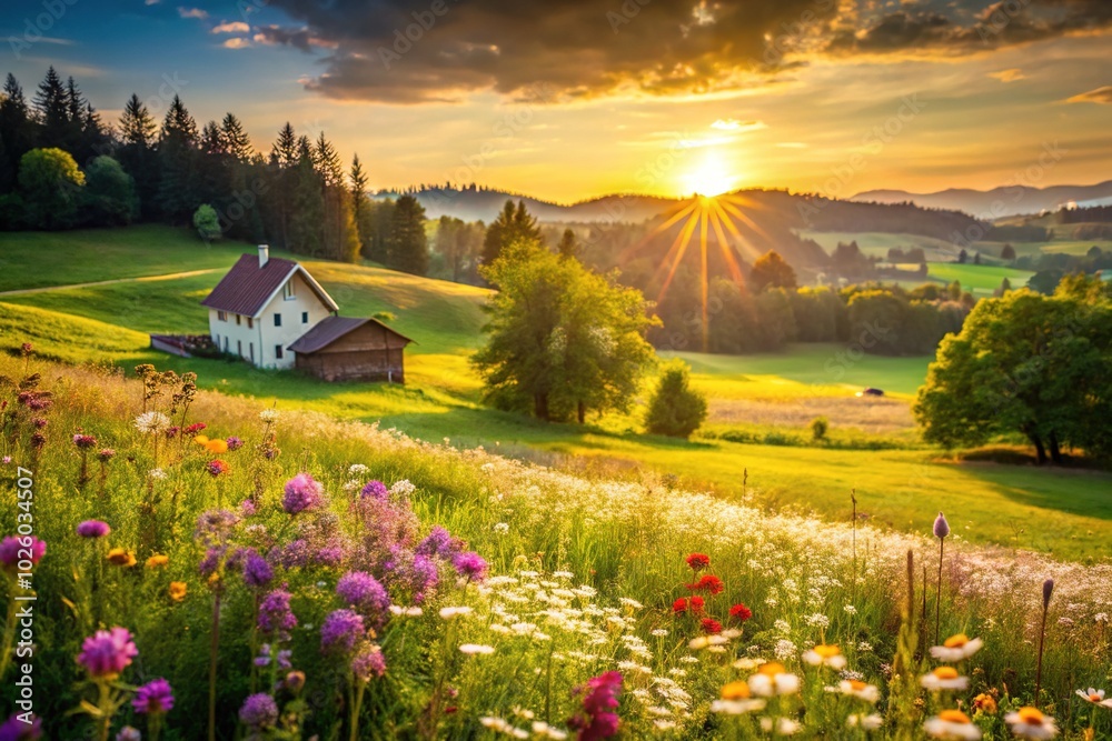 Picturesque Countryside Landscape with Bokeh Effect for Tranquil Nature Lovers Picturesque Countryside Landscape with Bokeh Effect for Tranquil Nature Lovers