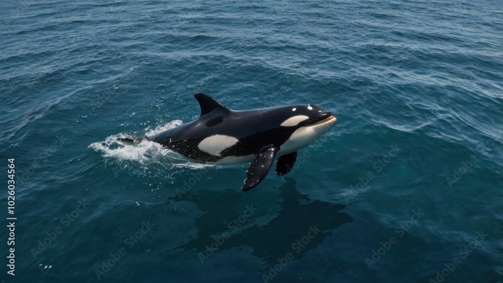 Obraz premium Oceanic Grace: Orca's playful leap in the deep blue sea 