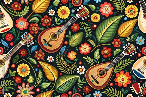 Seamless Vector Pattern of Traditional Russian Balalaikas for Cultural Design Projects photo