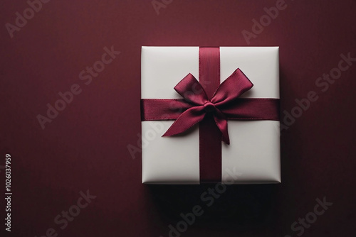 Mockup photo with space for text giftbox holiday present box with colorful ribbon bow, Generative AI