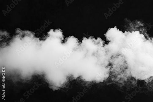 White smoke billows against a black background.