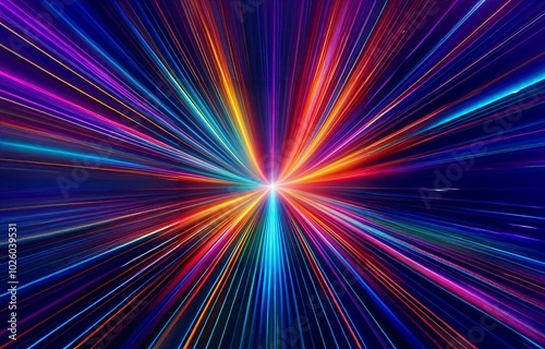 Abstract art with bright, colorful lines radiating from a central point.