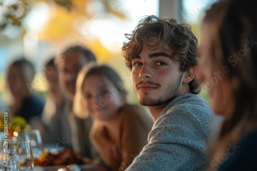 Happy bug full family celebrating thanksgiving together having best bonding time, Generative AI