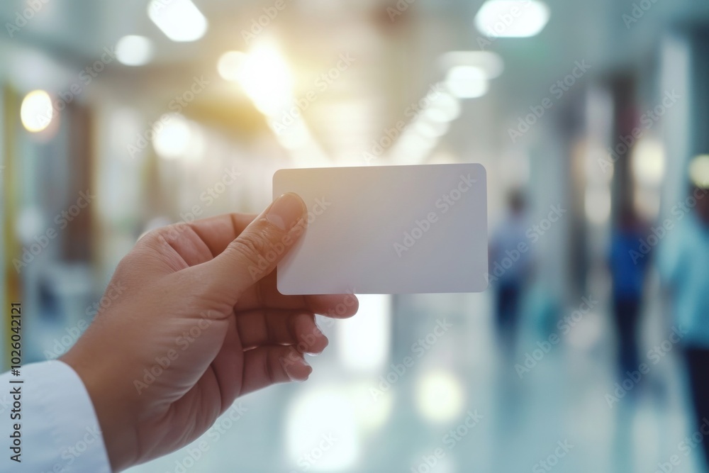 Hand Holding Blank Card in Modern Interior Space Hand Holding Blank Card in Modern Interior Space
