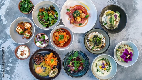 Wallpaper Mural Assortment of healthy food dishes. Top view. Free space for your text. Torontodigital.ca