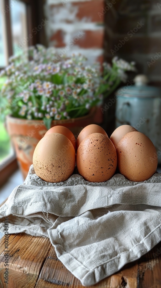 Fresh Farm Eggs in Rustic Setting