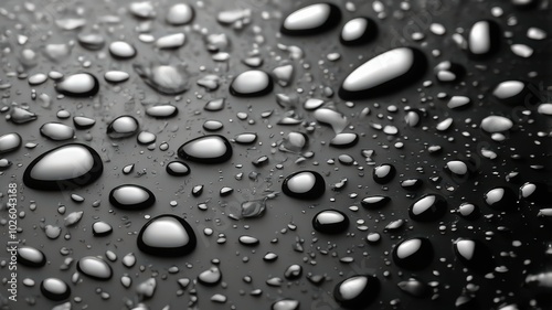 Water droplets on a black matte background