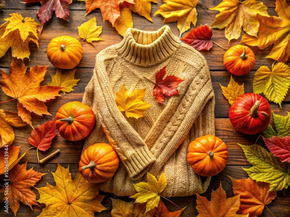 Embrace the spirit of fall with a snug Thanksgiving scene adorned with knitted sweaters, colorful pumpkins, and dried leaves, perfect for celebrating the season. Embrace the spirit of fall with a snug Thanksgiving scene adorned with knitted sweaters, colorful pumpkins, and dried leaves, perfect for celebrating the season.