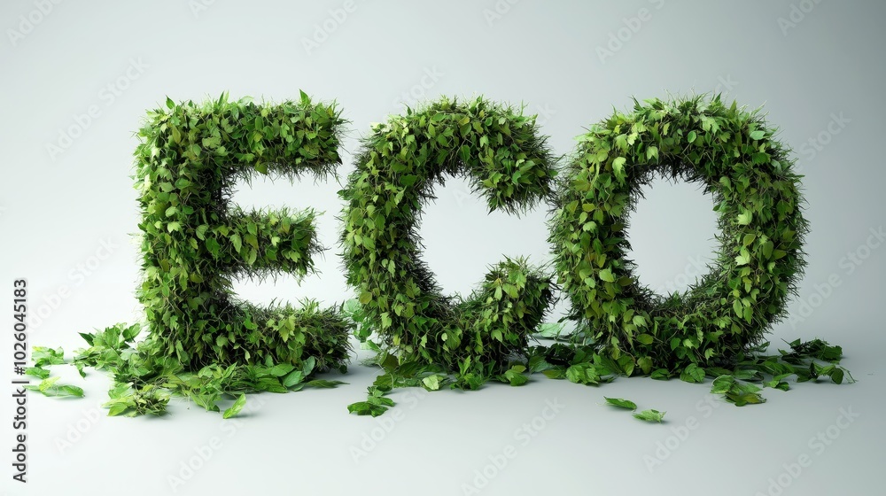 The word ECO formed from green leaves and plants, symbolizing nature and environmental sustainability The word ECO formed from green leaves and plants, symbolizing nature and environmental sustainability