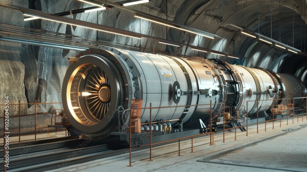 Closeup View of Futuristic Jet Engine Turbine in Industrial Workshop Closeup View of Futuristic Jet Engine Turbine in Industrial Workshop