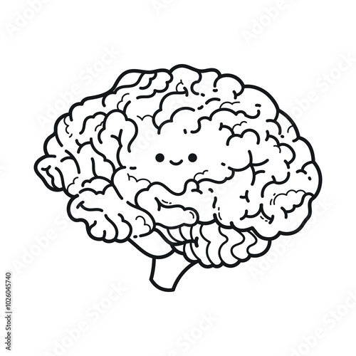 Cartoon brain with a happy face in kawaii style, ideal for children's learning about brain health