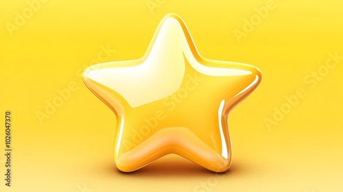 3D Glossy Yellow Star, Cute Smooth Star Shape, Shiny and Polished Star Design, Bright and Cheerful Star Decoration. photo