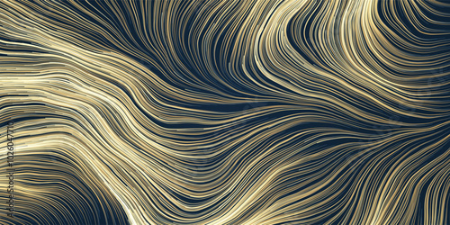 Many Dense White Moving, Flowing, Curving, Bending Wavy Lines - Futuristic Abstract 3D Geometric Brown, Gray and Black Background Design, Landing Page Template in Editable Vector Format
