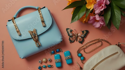 Colorful Y2K-Inspired Accessories Flatlay for a Nostalgic Fashion Vibe photo