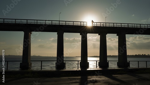 Lone Silhouette on an Empty Bridge at Dusk