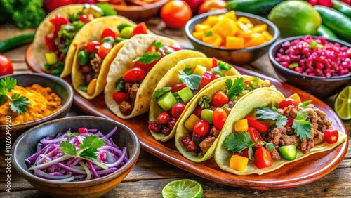 Experience a lively taco celebration bursting with diverse fillings and toppings, set in a joyful, colorful ambiance that invites everyone to indulge and savor together!