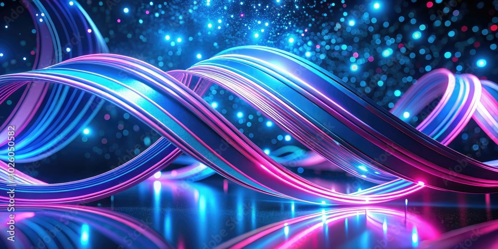 Experience a stunning looped 3D animation of vibrant blue and pink neon stripes and ribbons rushing toward the camera in slow motion, creating a captivating spectacle. Experience a stunning looped 3D animation of vibrant blue and pink neon stripes and ribbons rushing toward the camera in slow motion, creating a captivating spectacle.