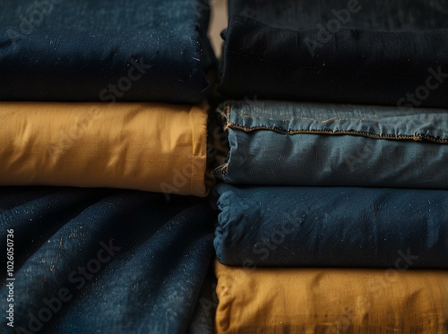 Close-Up of Sustainable Fashion Fabrics: Organic Cotton and Recycled Denim photo