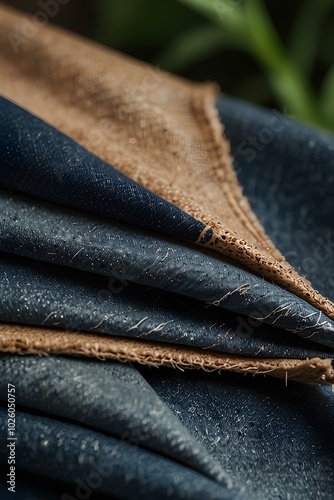 Close-Up of Sustainable Fashion Fabrics: Organic Cotton and Recycled Denim photo