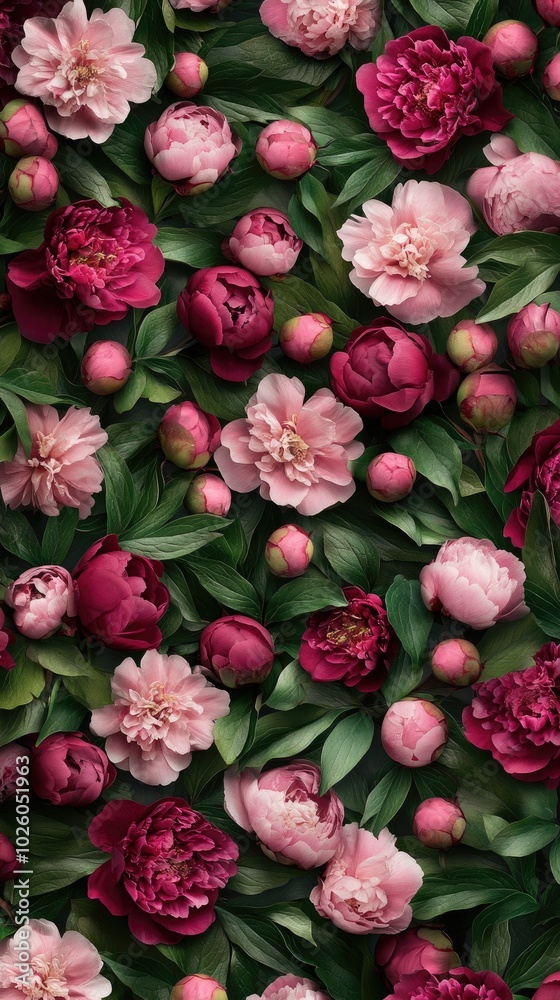 Naklejka premium Peonies burst into full bloom with exquisite shades of pink, creating a stunning display that captures the essence of spring's vibrant floral beauty