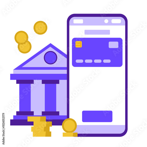 Mobile bank. Phone number and bank account. Simple flat vector illustration.