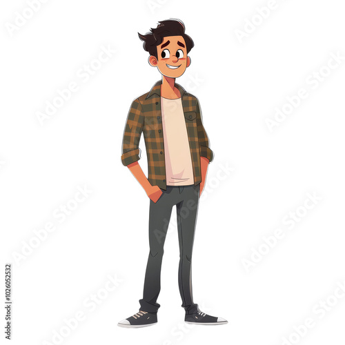 Full body illustration of happy man in modern clothing isolated on transparent background