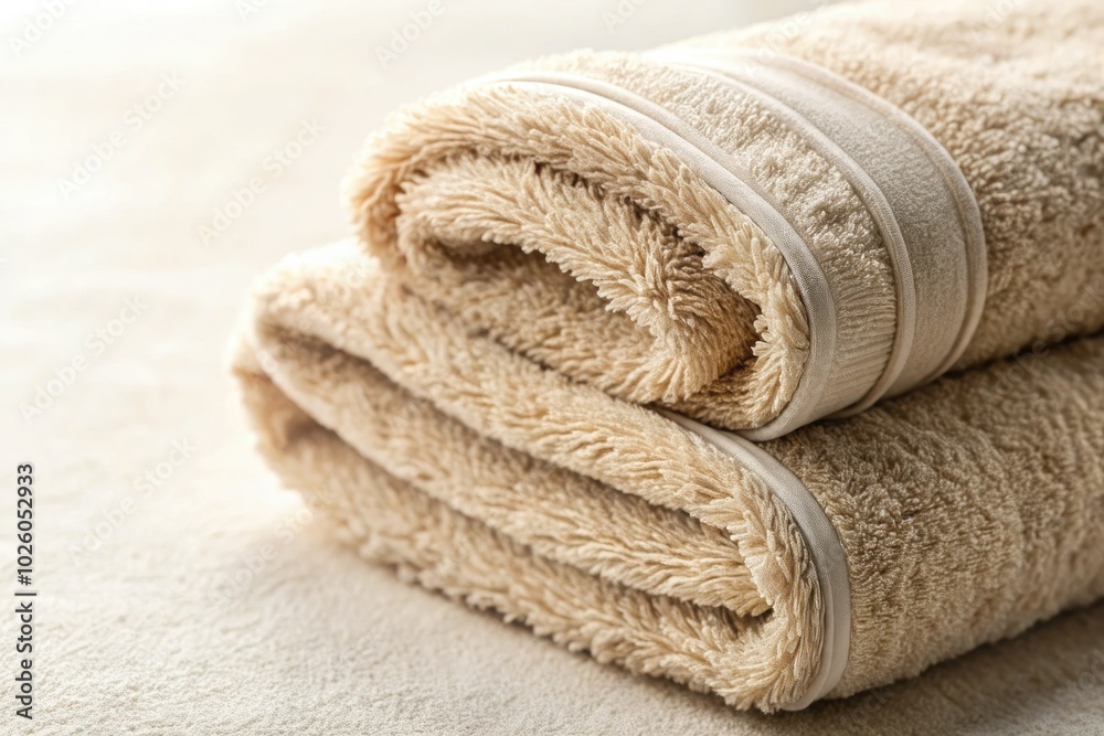 Experience the gentle elegance of a soft bathroom towel texture in neutral beige shades, ideal for organic design backgrounds, enhancing tranquility and warmth in your decor. Experience the gentle elegance of a soft bathroom towel texture in neutral beige shades, ideal for organic design backgrounds, enhancing tranquility and warmth in your decor.