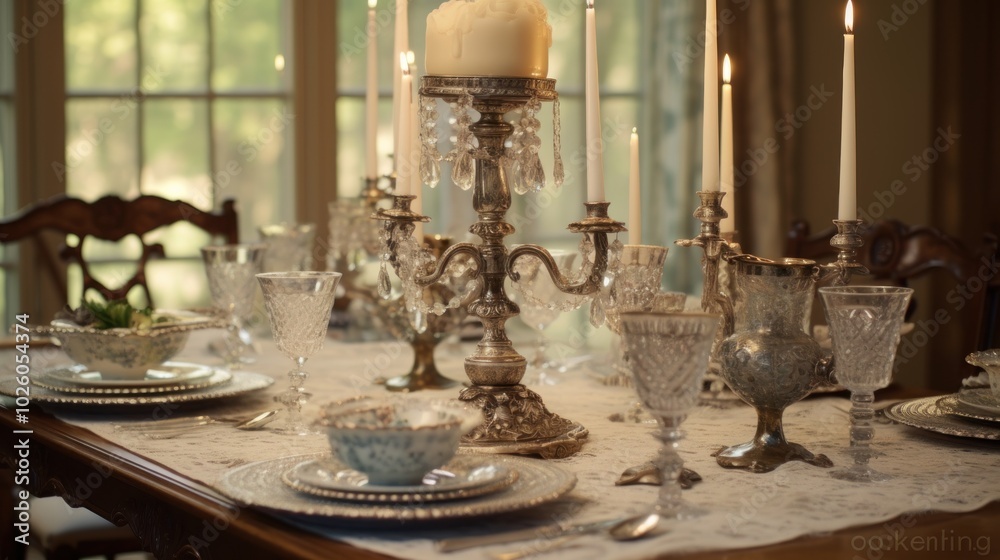 Elegant Table Setting with Silverware and Candles Elegant Table Setting with Silverware and Candles
