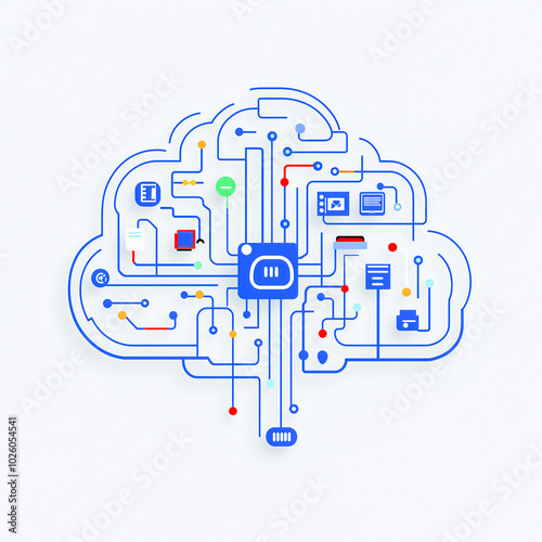 Illustration of a cloud integrated with digital circuits representing network connectivity and data processing in a tech environment.