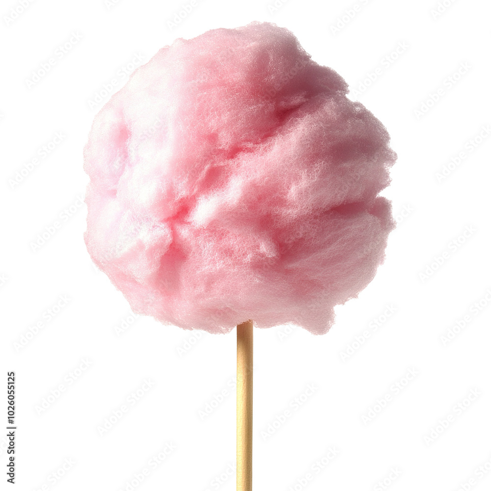 Fluffy pink cotton candy on a stick, isolated on transparent cutout background Fluffy pink cotton candy on a stick, isolated on transparent cutout background