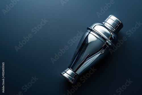 Shiny metal cocktail shaker on dark background photo