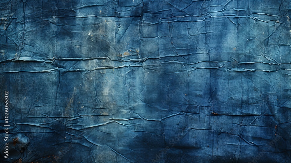 Obraz premium Textured Denim Fabric with Creases and Bleached Spots