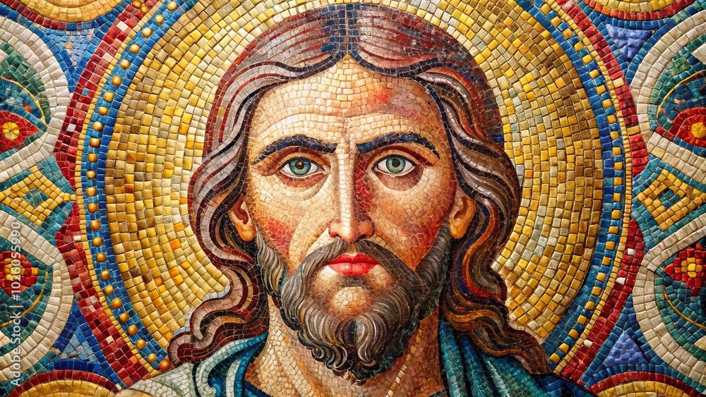 Obraz premium Ancient Jesus Mosaic in Papal Basilica of Paul Beyond Walls, Rome - Stunning Portrait Photography