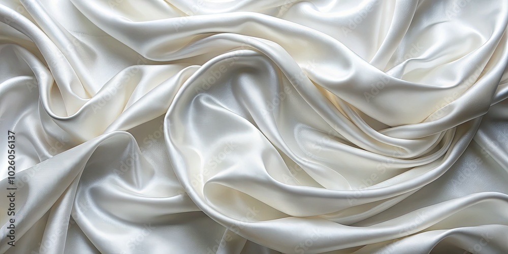 Fototapeta premium Exquisite white silk fabric with a silky smooth surface, offering an elegant backdrop and abundant space for personalized text in sophisticated designs.