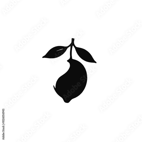 A black silhouette of a lemon with leaves 