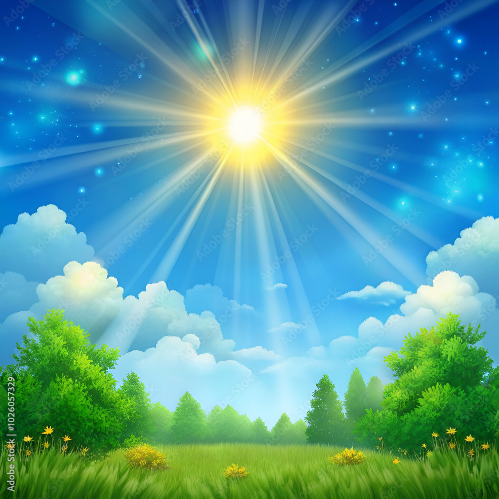 Obraz premium landscape with grass and sun