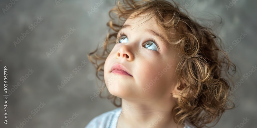Curious child looking up with wonder. Curious child looking up with wonder.