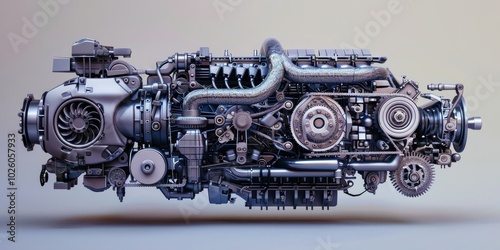 Detailed exploded view diagram of a car engine.