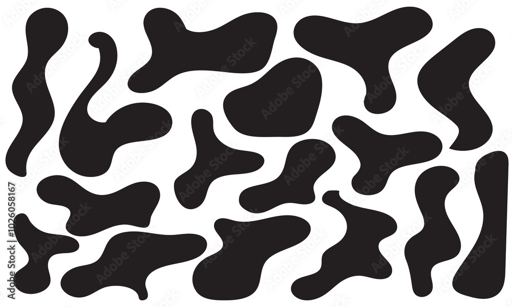 Set of irregular blobs. Black random liquid organic shapes. Wavy deform spots, fluid circle or simple amoeba blob. isolated on white background. Vector illustration. EPS 10 Set of irregular blobs. Black random liquid organic shapes. Wavy deform spots, fluid circle or simple amoeba blob. isolated on white background. Vector illustration. EPS 10