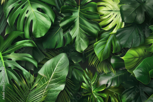 close up horizontal image of a tropical green lush vegetation background